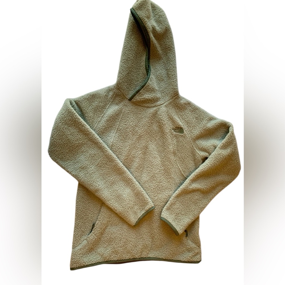 AUTHENTIC North Face pullover fleece hooded Sage mint green pockets coat sweater - Picture 2 of 9